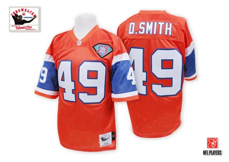 Men's Authentic Dennis Smith Mitchell and Ness Jersey Orange Home - #49 75th Patch Throwback NFL Denver Broncos